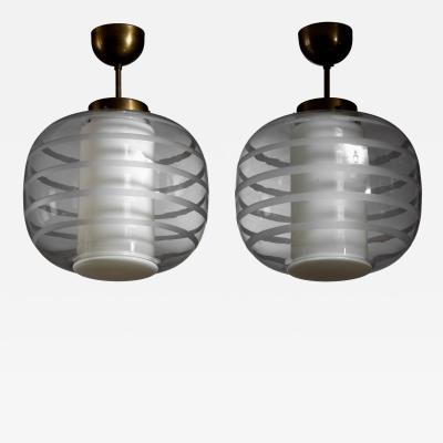  Flygsfors Pair of striped glass pendants