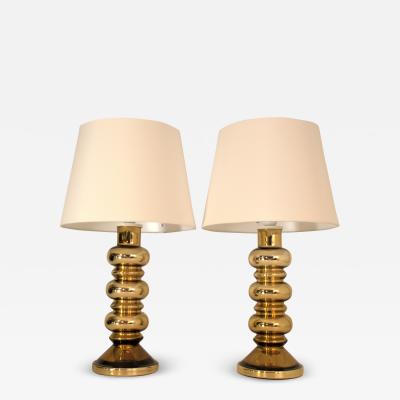  Flygsfors Very Rare Large Pair Gold Mercury Glass Table Lamps by Gustav Leek for Flygsfors