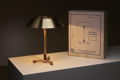  Fog M rup Brass and Teak President Table Lamp by Jo Hammerborg 1960s