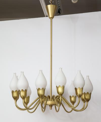 Fog M rup Danish Modern Brass White Tulip Globe Chandelier