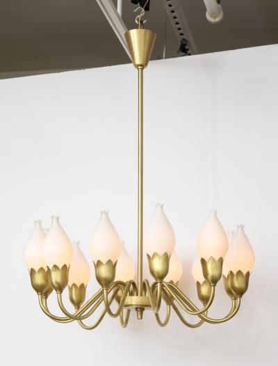 Fog M rup Danish Modern Brass White Tulip Globe Chandelier