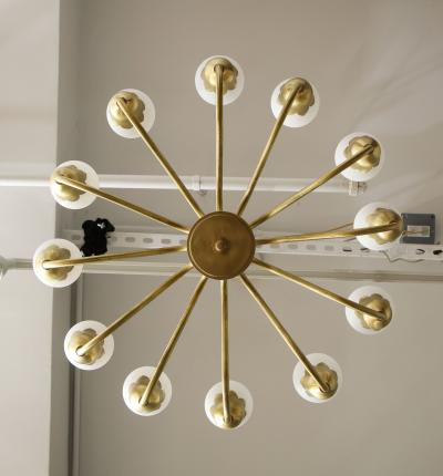 Fog M rup Danish Modern Brass White Tulip Globe Chandelier