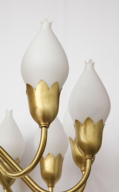 Fog M rup Danish Modern Brass White Tulip Globe Chandelier