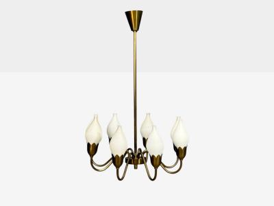  Fog M rup Fog M rup Tulip Chandelier Opal Glass Brass Denmark 1950s
