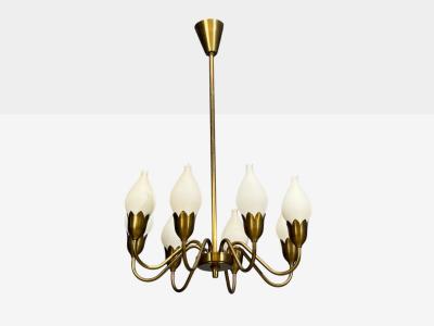  Fog M rup Fog M rup Tulip Chandelier Opal Glass Brass Denmark 1950s