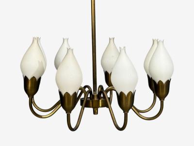 Fog M rup Fog M rup Tulip Chandelier Opal Glass Brass Denmark 1950s