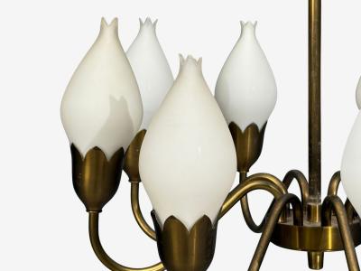  Fog M rup Fog M rup Tulip Chandelier Opal Glass Brass Denmark 1950s