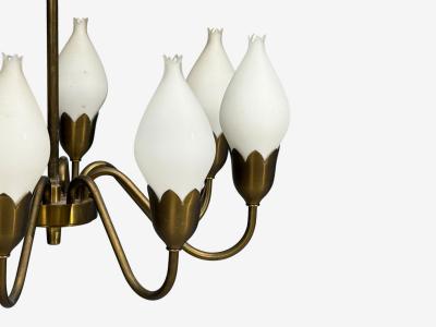  Fog M rup Fog M rup Tulip Chandelier Opal Glass Brass Denmark 1950s