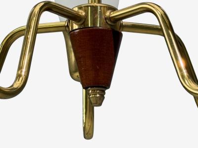  Fog M rup Fog M rup Tulip Chandelier Opal Glass Brass Teak Denmark 1960s