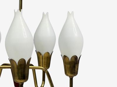  Fog M rup Fog M rup Tulip Chandelier Opal Glass Brass Teak Denmark 1960s