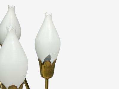  Fog M rup Fog M rup Tulip Chandelier Opal Glass Brass Teak Denmark 1960s