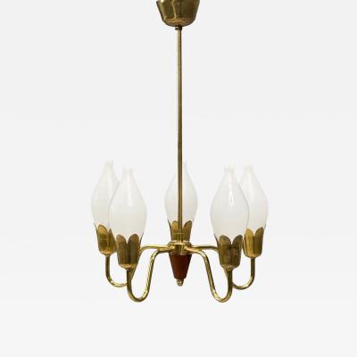  Fog M rup Fog M rup Tulip Chandelier Opal Glass Brass Teak Denmark 1960s