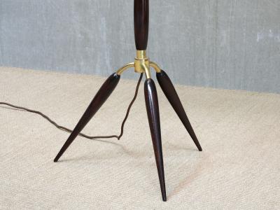  Fog M rup Sculptural Danish Modern Tripod Floor Lamp in Brass Beechwood and Linen 1960s