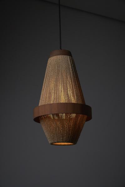  Fog M rup Teak and Rope Pendant Lamp by Ib Fabiansen 1960s