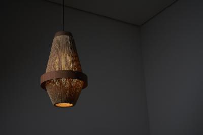  Fog M rup Teak and Rope Pendant Lamp by Ib Fabiansen 1960s
