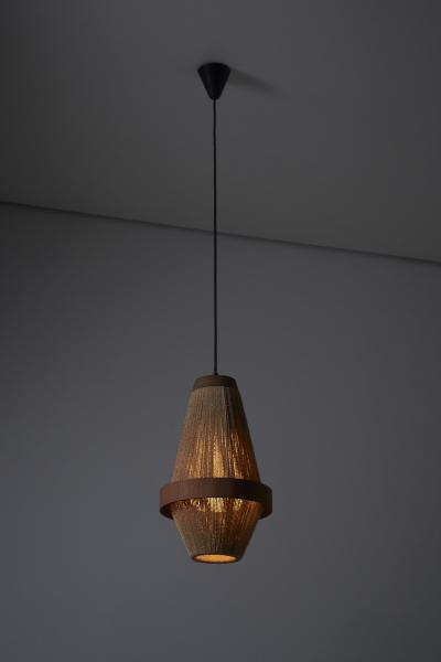  Fog M rup Teak and Rope Pendant Lamp by Ib Fabiansen 1960s