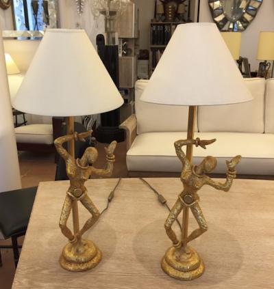  Fondica Fondica Awesome Pair of Gold Bronze Table Lamps Signed De Wael