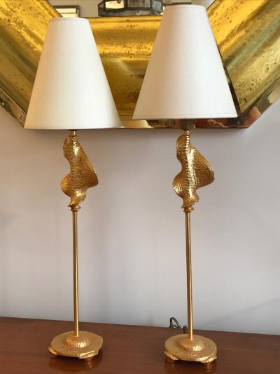  Fondica Fondica Awesome Pair of Gold Bronze desk Lamps Signed De Wael