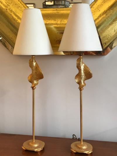  Fondica Fondica Awesome Pair of Gold Bronze desk Lamps Signed De Wael