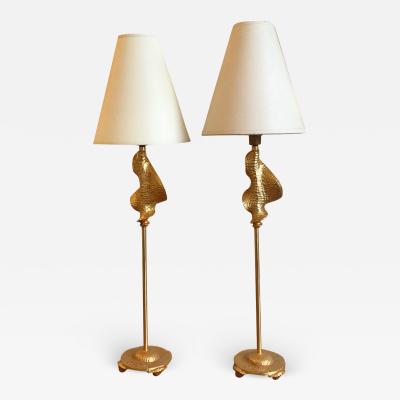  Fondica Fondica Awesome Pair of Gold Bronze desk Lamps Signed De Wael