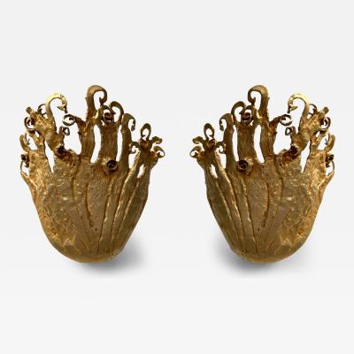  Fondica Pair of Gilt Metal Sconces by Fondica France 1990s