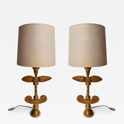 Fondica Pair of Lamps Gilt Metal by Pierre Casenove for Fondica France 1990s