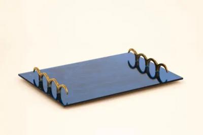  Fontana Arte Blue glass and brass tray