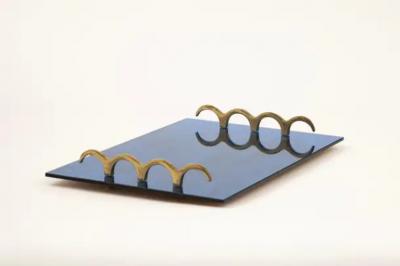  Fontana Arte Blue glass and brass tray
