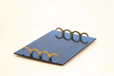  Fontana Arte Blue glass and brass tray