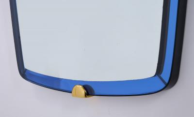  Fontana Arte Fontana Arte Elegant Mirror in Blue Glass with Bronze Mounts Italy 1950s
