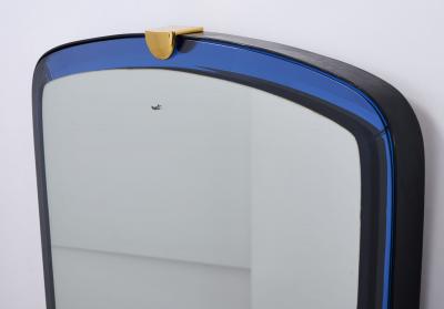  Fontana Arte Fontana Arte Elegant Mirror in Blue Glass with Bronze Mounts Italy 1950s