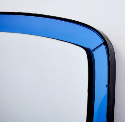  Fontana Arte Fontana Arte Elegant Mirror in Blue Glass with Bronze Mounts Italy 1950s