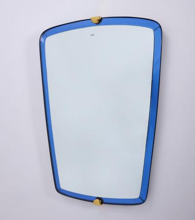  Fontana Arte Fontana Arte Elegant Mirror in Blue Glass with Bronze Mounts Italy 1950s