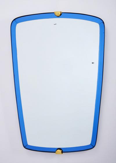  Fontana Arte Fontana Arte Elegant Mirror in Blue Glass with Bronze Mounts Italy 1950s