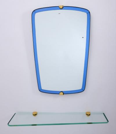  Fontana Arte Fontana Arte Elegant Mirror in Blue Glass with Bronze Mounts Italy 1950s