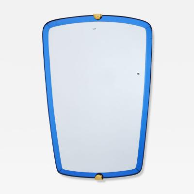  Fontana Arte Fontana Arte Elegant Mirror in Blue Glass with Bronze Mounts Italy 1950s