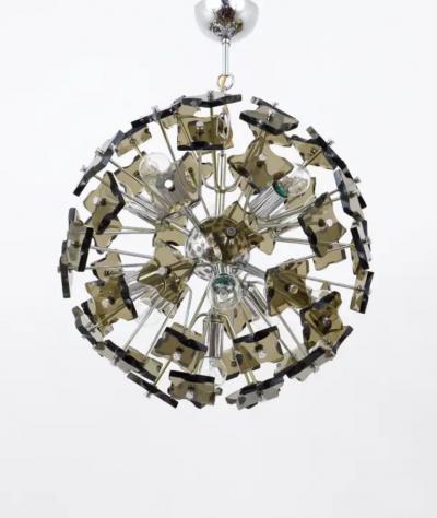  Fontana Arte Fontana Arte Sputnik Cut Glass Dandelion Mid Century Chandelier Italy 1960s