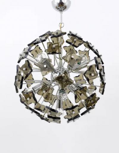  Fontana Arte Fontana Arte Sputnik Cut Glass Dandelion Mid Century Chandelier Italy 1960s