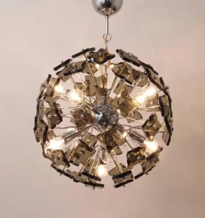  Fontana Arte Fontana Arte Sputnik Cut Glass Dandelion Mid Century Chandelier Italy 1960s