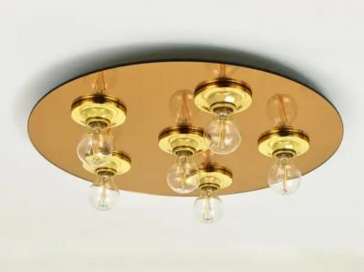  Fontana Arte Fontana Arte Style Gold Bronze Mirror Glass Flush Mount or Sconce Italy 1970s