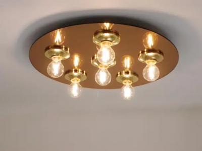  Fontana Arte Fontana Arte Style Gold Bronze Mirror Glass Flush Mount or Sconce Italy 1970s