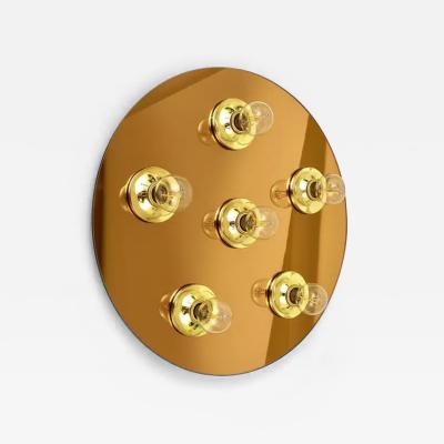  Fontana Arte Fontana Arte Style Gold Bronze Mirror Glass Flush Mount or Sconce Italy 1970s