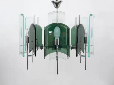  Fontana Arte Fontana Arte Style Huge Mid Century Glass Chandelier Italy 1960s