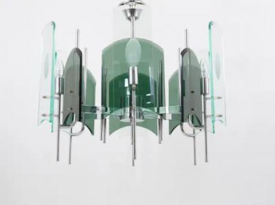 Fontana Arte Fontana Arte Style Huge Mid Century Glass Chandelier Italy 1960s