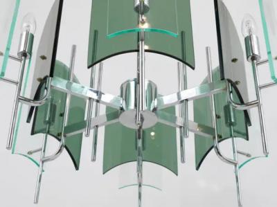  Fontana Arte Fontana Arte Style Huge Mid Century Glass Chandelier Italy 1960s