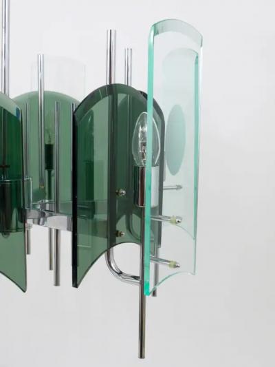  Fontana Arte Fontana Arte Style Huge Mid Century Glass Chandelier Italy 1960s