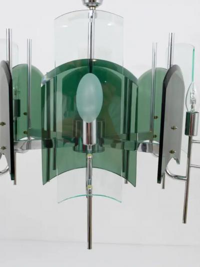  Fontana Arte Fontana Arte Style Huge Mid Century Glass Chandelier Italy 1960s