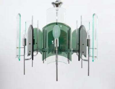  Fontana Arte Fontana Arte Style Huge Mid Century Glass Chandelier Italy 1960s
