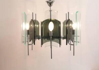  Fontana Arte Fontana Arte Style Huge Mid Century Glass Chandelier Italy 1960s