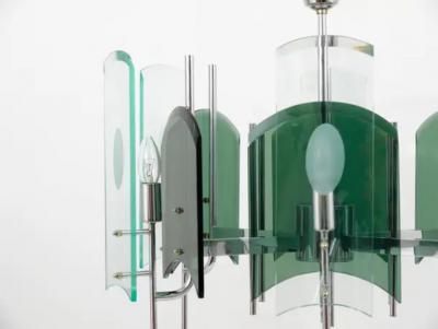  Fontana Arte Fontana Arte Style Huge Mid Century Glass Chandelier Italy 1960s